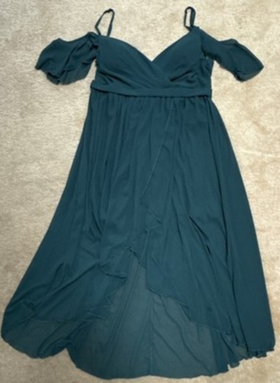 Emerald Forest Green Chiffon Dress Formal Bridesmaid Wedding Flowy Romantic